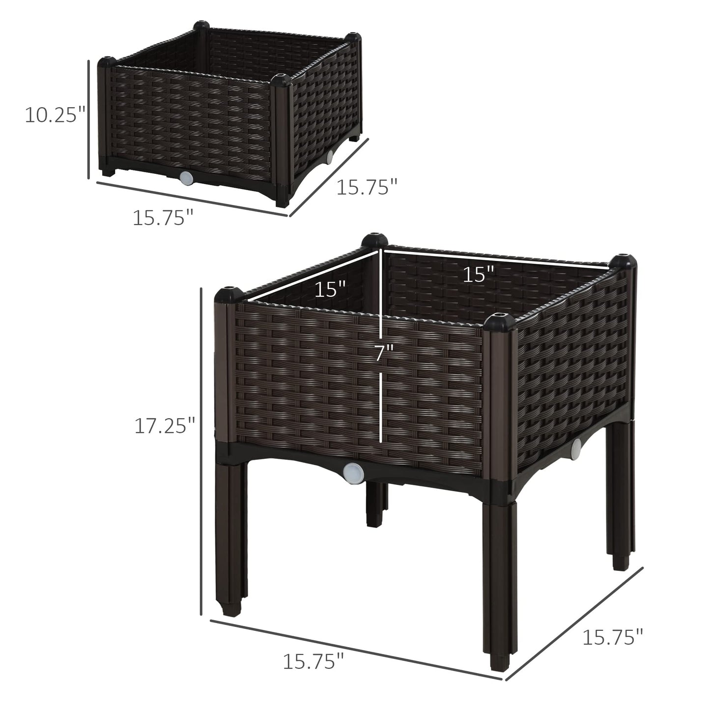 Outsunny 2 Piece Raised Garden Bed with Legs, Planter Box Raised Bed to Grow Flowers, Herbs & Vegetables, Brown