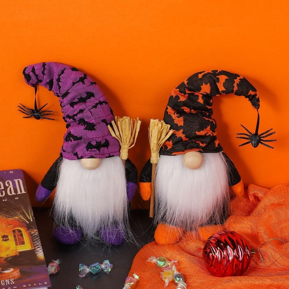 Cuiforest Halloween Gnomes Decor - Spider Elf Figurine Plush Witch Decorations Table Gifts (Purple)