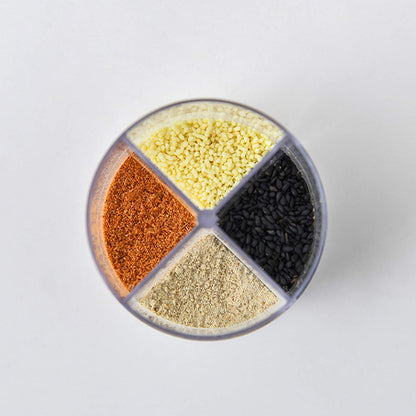 4-Pack 4 in 1 Salt and Pepper Shaker Jars Bottles, 4-Grid Flip Lid Spice Jars - Cylindrical Empty Plastic Seasoning Containers with Transparent Body for Travel Camping BBQ Kitchen Cooking (White)