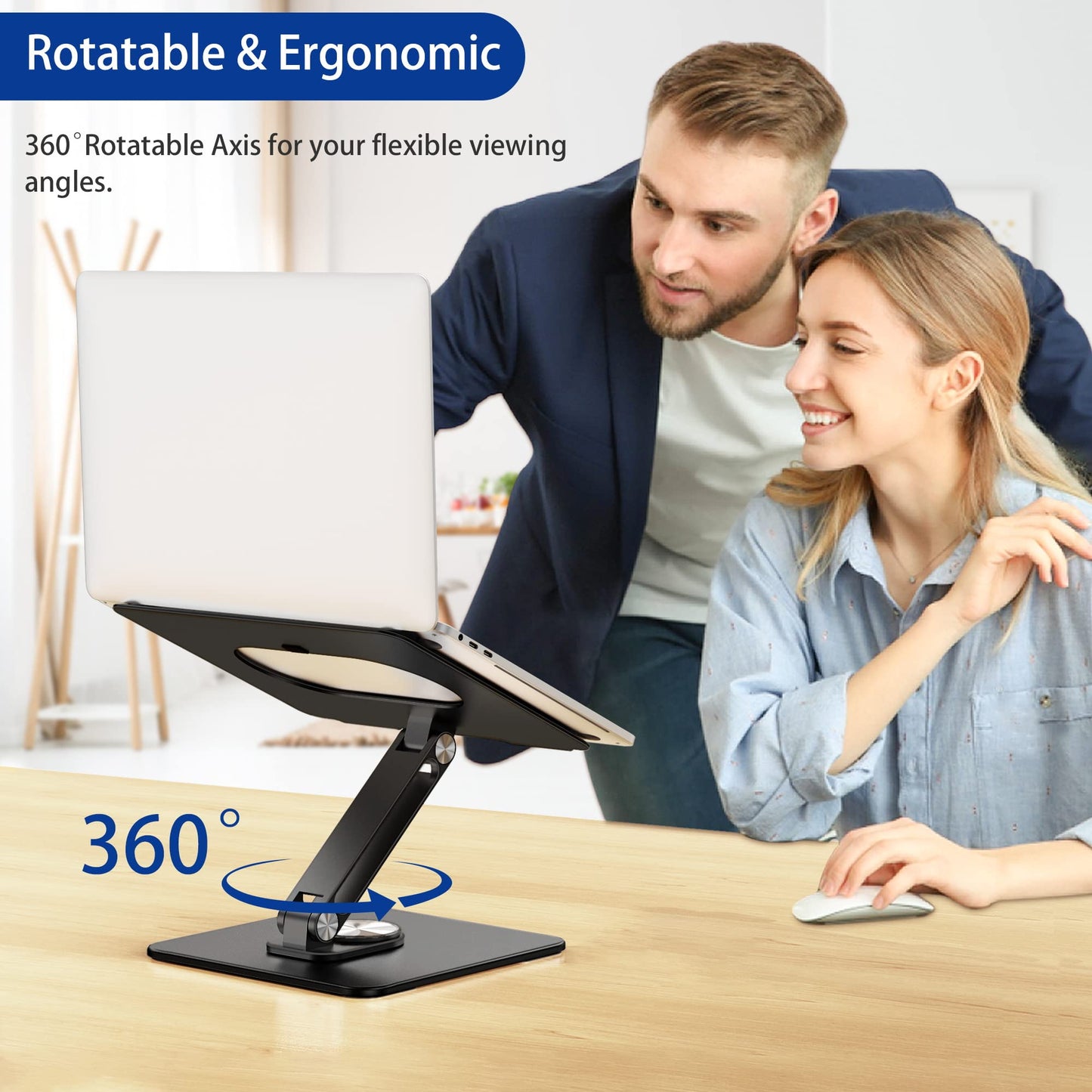BESIGN LSX7 Laptop Stand with 360 Rotating Base, Ergonomic Adjustable Notebook Riser, Foldable Computer Holder Compatible with 10-15.6" Laptops (Black)