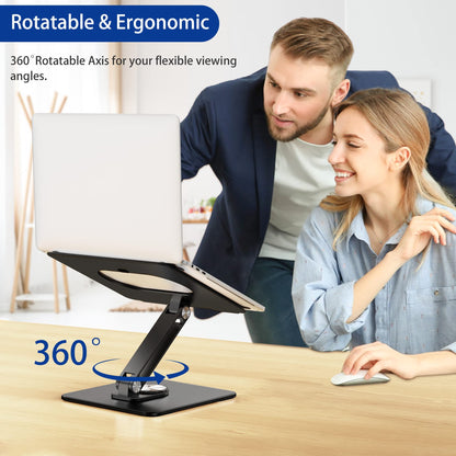 BESIGN LSX7 Laptop Stand with 360 Rotating Base, Ergonomic Adjustable Notebook Riser, Foldable Computer Holder Compatible with 10-15.6" Laptops (Black)