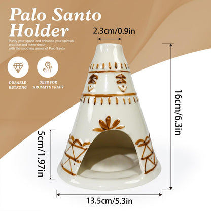 MOUGIGI Handcrafted Palo Santo Holder Ceramic Chimney Incense Burner - Tent Shape - Safe for Palo Santo Sticks Sage & Incense Cones for Meditation Yoga Zen Altar Aromatherapy - Thoughtful Gift Idea