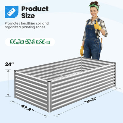 Quictent Galvanized Raised Garden Bed 8x4x2 Ft Tall Metal Planter Box for Vegetables Outdoor Bottomless for Backyard, 2 Tomato Cages Included, 22.04" Deep (Silver)