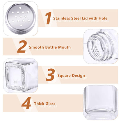 Bokon 48 Pack Glass Salt Shaker Bulk with Stainless Lids Tops 2.7oz Small Spice Shaker for Kitchen Restaurants and Catering Wedding Party Supplies (Classic)
