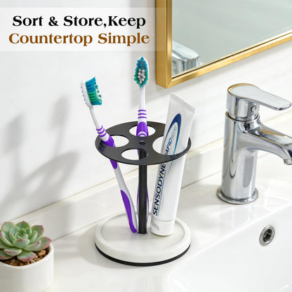 Luxspire Toothbrush Holder Stand 5 Slots, Stainless Steel Tooth Brush Holder with Diatomaceous Earth Base, Tooth Brush Holder for Bathroom, Home, Hotel Countertop Vanity, Matte Black