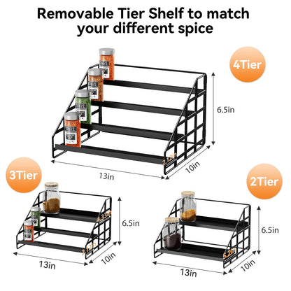 Bunoxea 4 Tier Adjustable Spice Rack for Cabinet & Countertop, Black