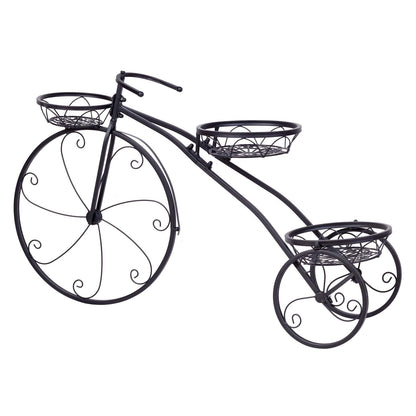 unho Tricycle Iron Planter Stand: 3 Potted Bicycle Shape Plant Flower Pot Rack Metal Display Shelf Holder for Patio Garden Indoor Outdoor