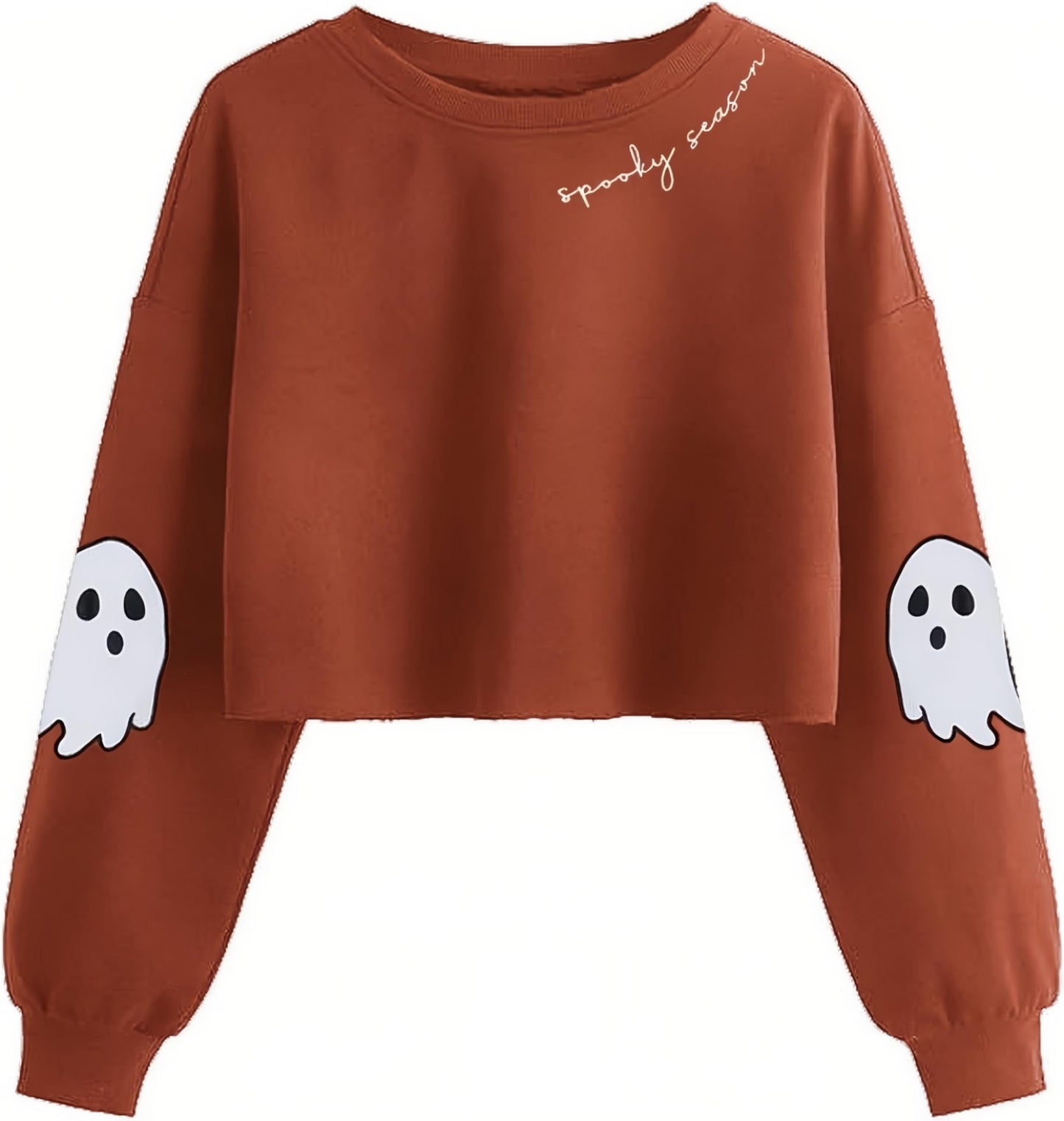 Jliqt Women's Funny Ghost Graphic Crop Sweatshirt Halloween Lantern Long Sleeve Pullover Fall Family Matching Tops(M,Brown 6)