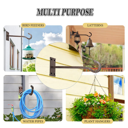 QIEGL 10inch Heavy Duty Plant Hangers Outdoor or Indoor Bird Feeder Hanger Shepherd Hooks 2pcs Bronze hammertone Metal Wall Hook for Hanging Plant Bracket, Lantern, Flower Basket, Wind Chimes