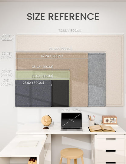 Fluxynara Bulletin Board,35.4" x 23.6" Cork Board Alternative with 12 Safe Removable Adhesive Tabs, Foldable Felt Pin Board for Home Office, Classroom, Bedroom,Entryway for Walls—Oatmeal