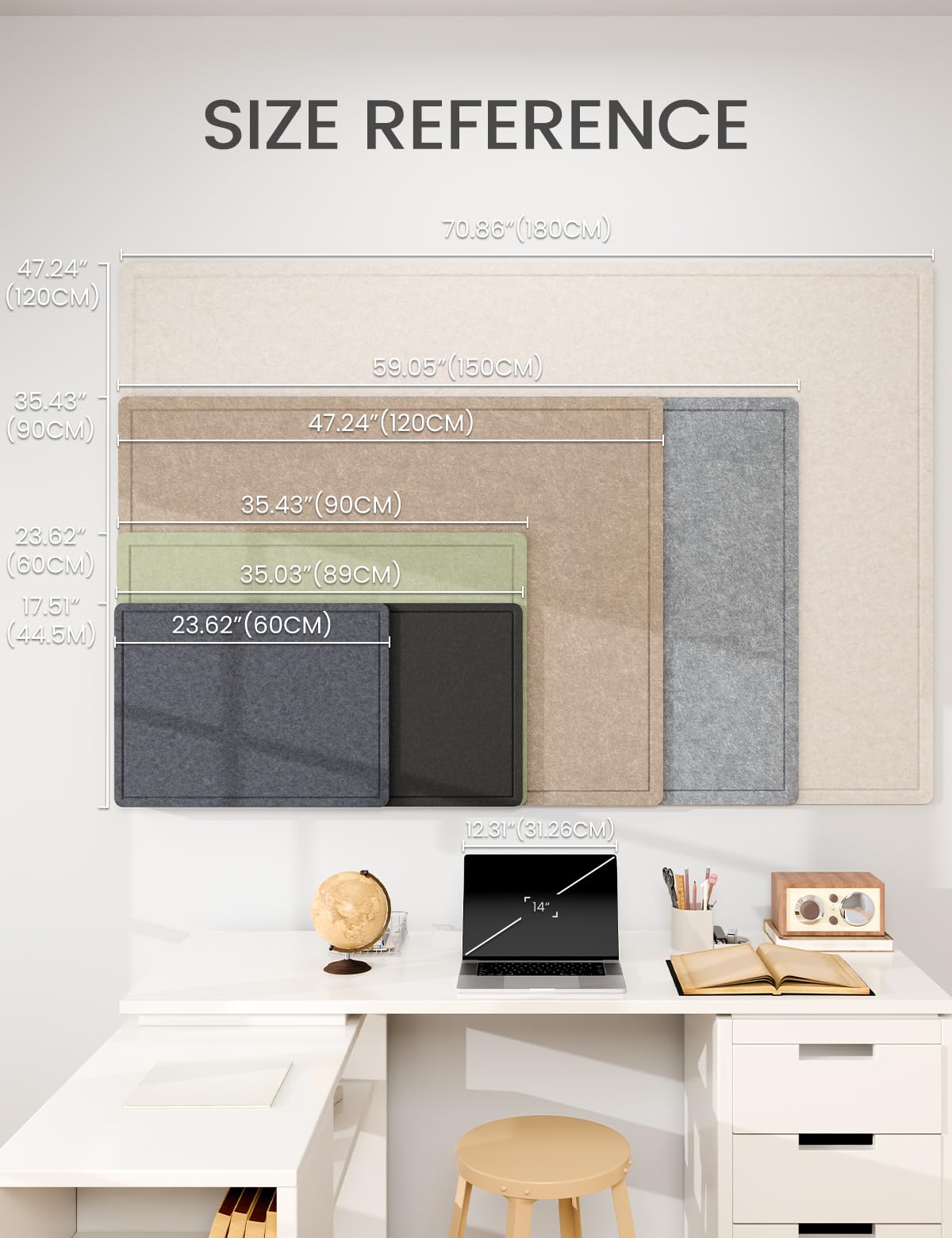 Fluxynara Large Bulletin Board, 47.2" x 35.4" Cork Board Alternative with 24 Safe Removable Adhesive Tabs, Foldable Felt Pin Board for Home Office, Classroom, Bedroom,Entryway for Walls—Navy Blue