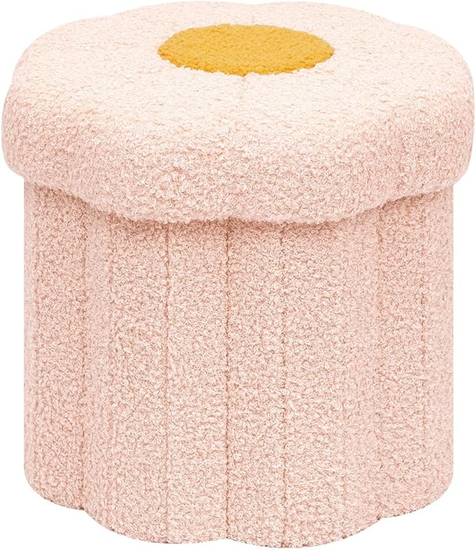 B FSOBEIIALEO Storage Ottoman Foldable, Sunflower Shaped Small Footrest Collapsible Folding Seat Bench for Bedroom Living Room Entryway, Faux Teddy Fur, Pink 12.6"x12.6"x11.4"