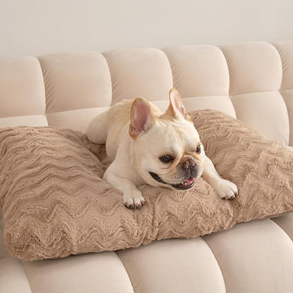 EHEYCIGA Washable Medium Dog Bed for Crate 29x21 Inch, Kennel Pad for Dogs Up to 35 lbs, Plush and Comfy Pet Sleeping Mat, Camel