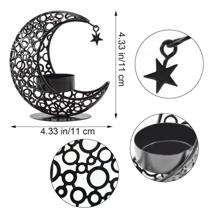 MrMrKura Moon Candle Holders Set of 2, Metal Tealight Candle Holder for Table Centerpiece Decorative Votive Candlesticks Holder for Party Home Decor (Black)