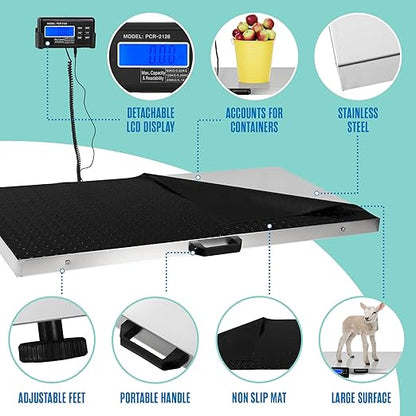 Houseables Dog Scale, Dog Scale for Large Breed, Pet, 660 LB, Livestock, Pet Weight, Animal, Veterinary, Sheep, Goat, Pig, Shipping, Packages, Weighing, Puppy, Vet, Heavy Duty, Digital, 41x21 Platform