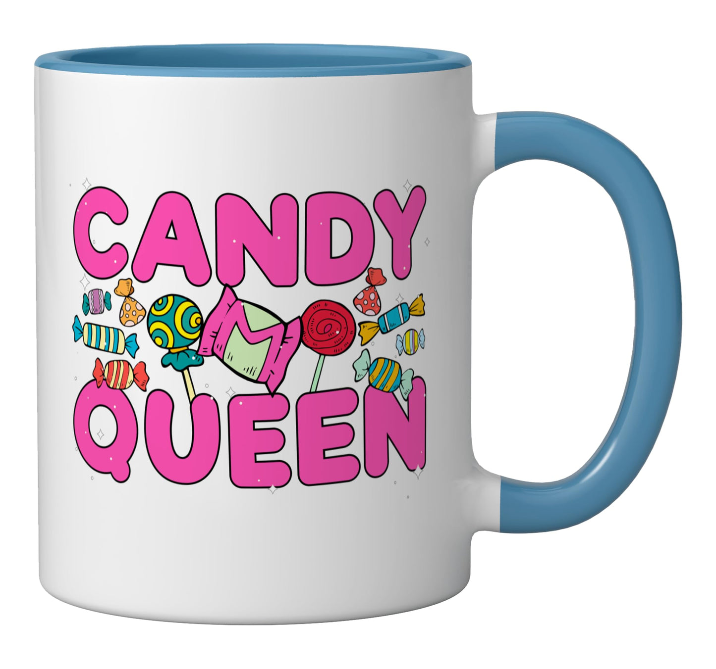 Funny Candy Queen Design For Women Girls Kids Lollipop Lover Ceramic Mug, Blue/White