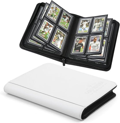 Toploader Binder, 4 Pocket Trading Card Binder Holds 128 Top Loaders, Premium Zipper Card Storage Case with Double-Sided Pockets for 3x4'' Toploaders, TCG, MTG, Sports Cards.(white)