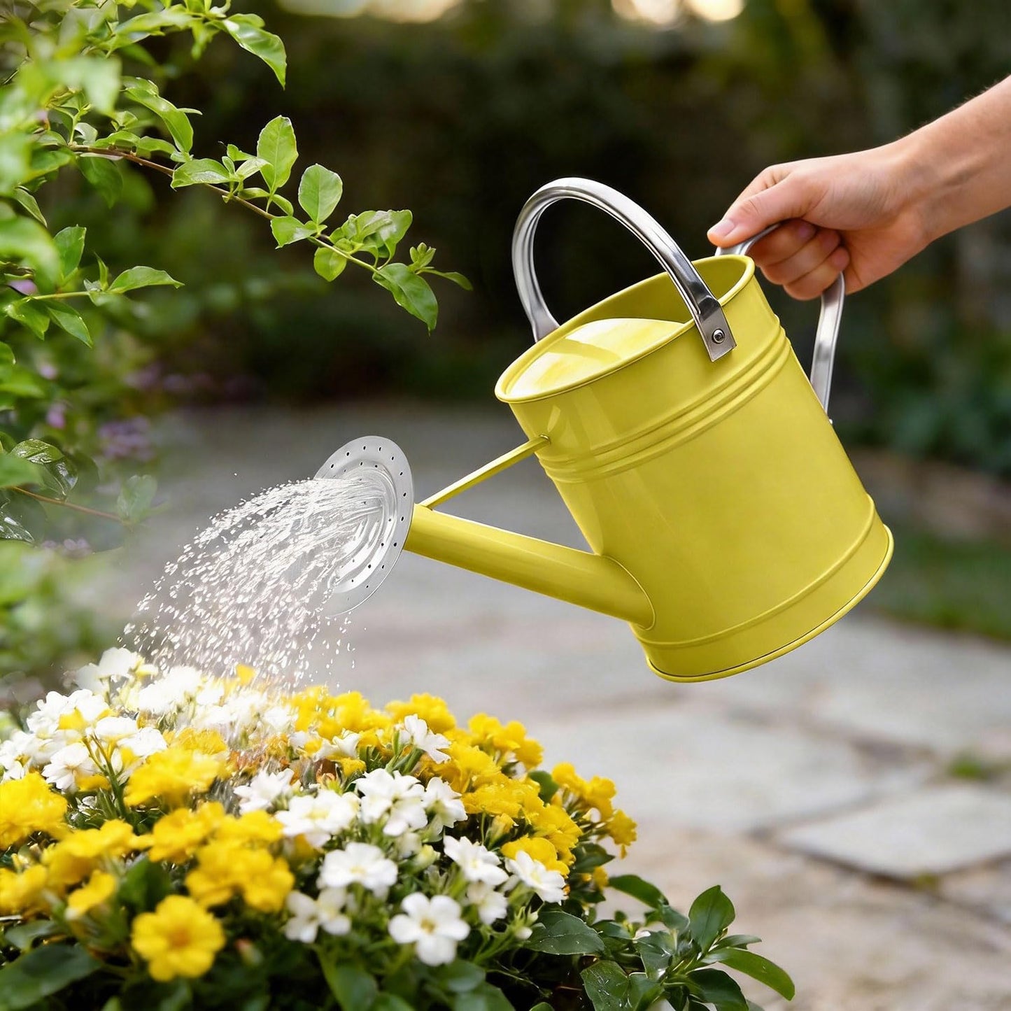 Metal Watering Can for Outdoor Plants, 1.7 Gallon Yellow Garden Watering Can for Flower, Houseplants, Galvanized Finish