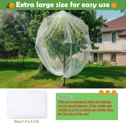 Tetutor 4PCS Fruits Tree Netting, 7.5 x 5.2 ft Large Ultra-Fine Mesh Tree Net for Cicadas with Drawstring,Bird Netting for Fruit Trees, Insect Mesh Neting for Garden Plants
