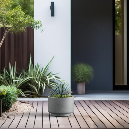 Kante 9.8 Inch Dia Concrete Planter, Round Pedestal Design Garden Pot for Indoor Outdoor Plants, Modern Flower Pot with Drainage Hole, Concrete Gray Finish with Painted Interior