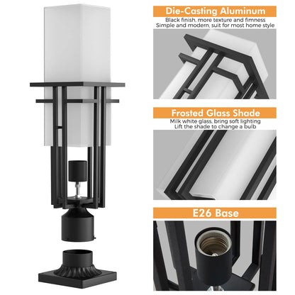 Yoenecea Outdoor Post Light Fixture - Aluminum Lamp Posts Outdoor Lighting, Outdoor Lightpost Lantern with 3-Inch Pier Mount Base Outside Pole Lighting for Porch Garnden (17.3''H, 1 pc)