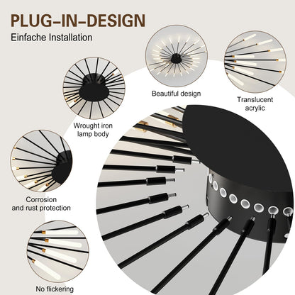 RRDEFSD Modern Ceiling Light Flower Shape, Metal Firework Ceiling Lamp with Plug-in LED Source, Lighting Fixture for Living Room Dining Room Bedroom, Natural Light