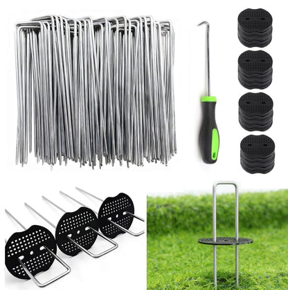 8 Inch 200 PCS Galvanized Landscape Staples with 200 PCS Gasket, Landscaping Fabric Stakes Weed Barrier Stakes Garden Spikes Ground Cover Staples