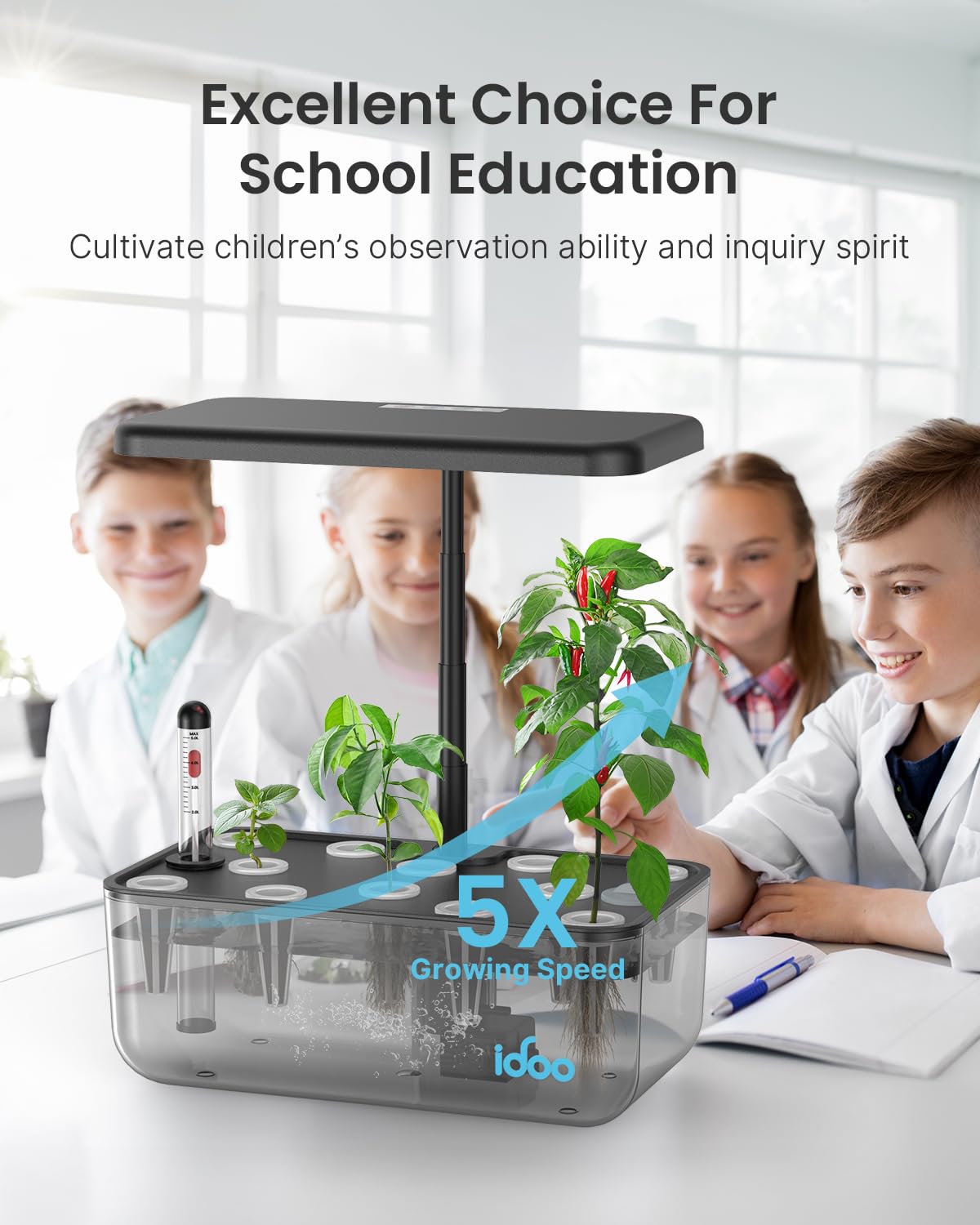 iDOO 12 Pods Indoor LED Hydroponic System Kit, Transparent, 5L, Self Watering, Gifts for Mom, House Warming, Indoor Herb Garden, Hydroponic Growing System