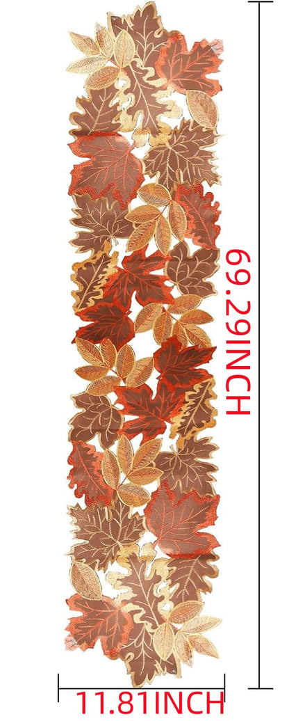 Fall Table Runner Embroidered Leaves Fall Table Cover Autumn Harvest Table Runner for Home Decorations Dining Table Decoration Halloween Thanksgiving Christmas 13”W x 70” L
