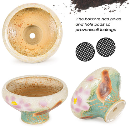 Sungmor 9.6 Inch Large Succulent Plant Pots, Pretty Hand Painted Ceramic Planter with Drainage, Indoor Outdoor Cactus Planter Bonsai Pot, Flower Pot for Indoor Plants Garden Windowsill Desktop Decor