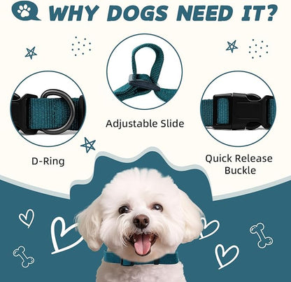 Blue Dog Collar for Medium Size Dog, Breathable, Anti-Odor & Soft, Comfortable for Sensitive Skin Puppies, 90% Bamboo Rayon, Adjustable Quick-Release Buckle Pet Collar for Medium Breeds