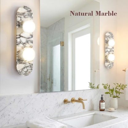 SAMAH Natural Marble Wall Sconce, Alabaster Hardwired Wall Light, Elegant Nordic-Style Wall Mount Fixture for Bedroom, Bathroom Vanity, Living Room, Hallway, Staircase, Perfect Housewarming Gifts
