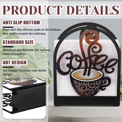 Cinnvoice Coffee Metal Napkin Holder Kitchen Decorative Paper Towel Stand Small Napkins Holder for Coffee Bar Tabletop Tissue Stand Countertop Decor Gifts for Rustic Farmhouse Housewarming