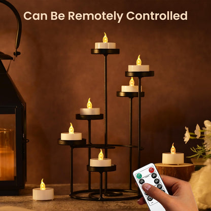 JOSU 12Pcs Flickering Flameless Led Tea Lights Candles Battery Operated, 200+ Hours Fake Electric Candles with Remote Timer, Warmer Lamp White Candlesticks for Home Wedding Party Decor