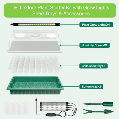 AWUREYIT Seed Starter Tray with Grow Light, 2 Pack 80 Cells Seed Starter Kit, Complete System with Humidity Dome, Full Spectrum LED, Dimmable Timer for Indoor Gardening & Seedlings