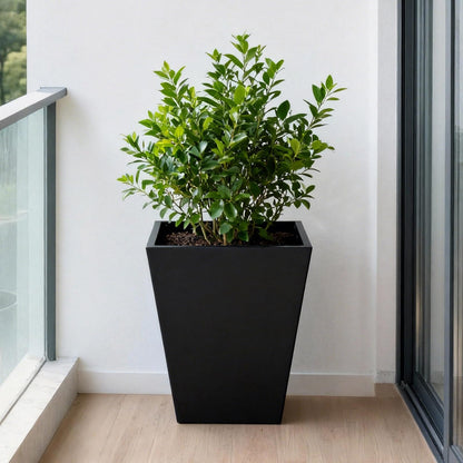 DYNAMI Black Tall Planter for Outdoor Plants,16in W Modern Large Planter Pot with Drainage Hole,Metal Square Flower Pot,for Porch,Garden, Patio, Yard (Black, 16 * 16 * 18in)