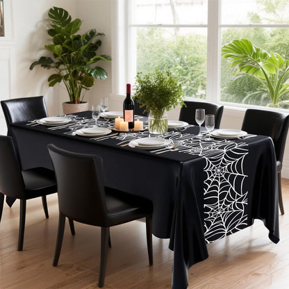 Remagr 3 Pcs 54 x 108'' Halloween Spider Birthday Party Tablecloth Plastic Disposable Table Cover Plastic Rectangular Tablecloth for Birthday Party Halloween Decoration Supplies (Black and White)