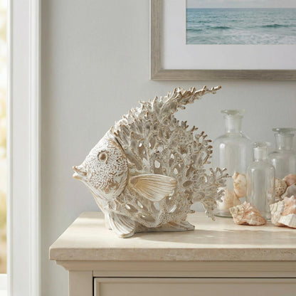 BGBWBFBR Coral Reef Angelfish Statue Coastal Beach Decor Ocean Nautical Figurine for Bathroom Home Office Tabletop Shelf 10in x 9.8 in Pearlescent Dusty Lavender Gray Fish Sculpture