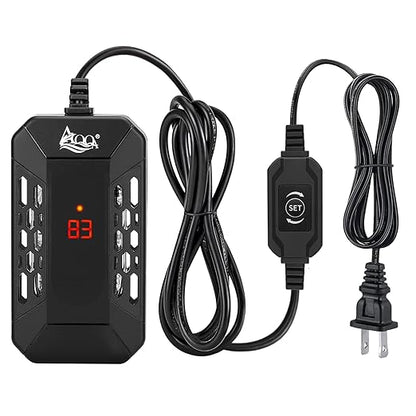 AQQA Aquarium Submersible Heater for Fish Tank,HD Temperature Display and Built-in Thermometer,External Controller Temperature Control Range 59℉-93℉,Safety Control Protects 150W