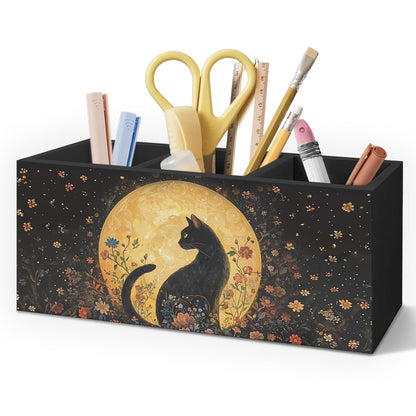 AQYIP Witchy Black Cat Pen Holder for Home Office Desk, Cat Lover Gifts, Witchy Moonlight Floral Black Cats Makeup Brush Toothbrush Holder Organizer for Bathroom Desk Accessories