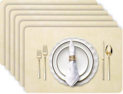 Aofmee Faux Leather Placemats Set of 6 - Waterproof - Wipeable - Washable - Heat Resistant - Anti Slip Stain Resistant Kitchen Dining Table Place Mats, Suitable for Indoor & Outdoor Use, Easy to Clean