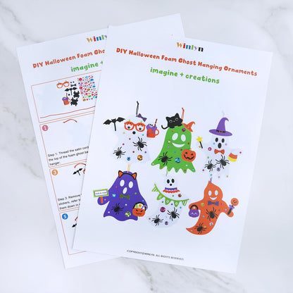 Winlyn 24 Set Fall Crafts DIY Halloween Ghost Tree Ornaments Decorations Kit with Foam Ghost Stickers for Kids Party Favors & Classroom Art Activities
