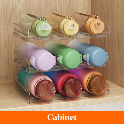 Lifewit Stackable Water Bottle Organizer for Cabinet, Plastic Bottle Holder Fits Bottles & Tumblers up to 3.8" Diameter, Pantry, Countertop & Fridge, Holds 6 Bottles