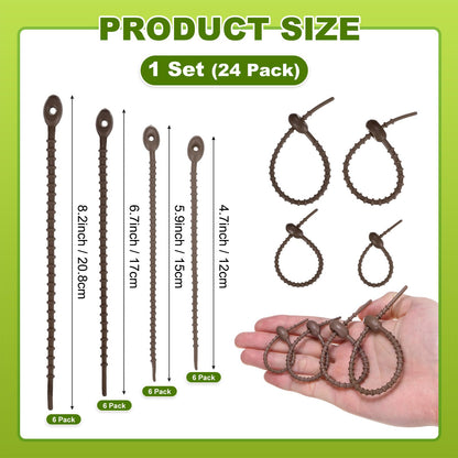 M METERXITY 48-Pack Adjustable Plant Ties, 4.7/5.9/6.7/8.2 Inch Silicone Flexible Multi-Function Garden Twist Tie for Crafts/Gift Wrapping/Gardening Plants, Reusable Support Twine [Brown]