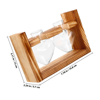 Ipetboom Heart-Shaped Glass Hydroponic Planter Vase with Wooden Stand, Glass Propagation Station for Indoor Plants, Home Décor Terrarium Set