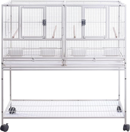 1F/2F/3F Stackable Center Divided Breeder Breeding Bird Flight Double Rolling Cage for Aviaries Canaries Cockatiels Lovebirds Finches Budgies Small Parrots. (White Vein, 1F)