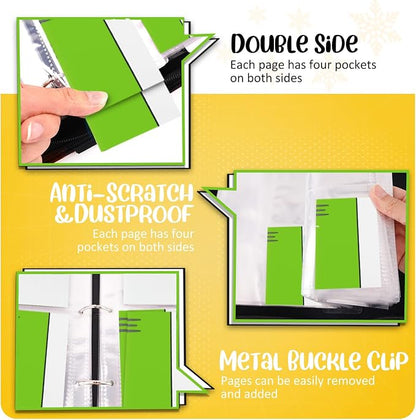 Card Binder 4 Pocket, Collectible Trading Card Albums Fits 400 Cards with 50 Removable Sleeves, Portable Trading Card Binder Collection Album Holder, Game Card Case book With Zipper for Gifts, L-Green