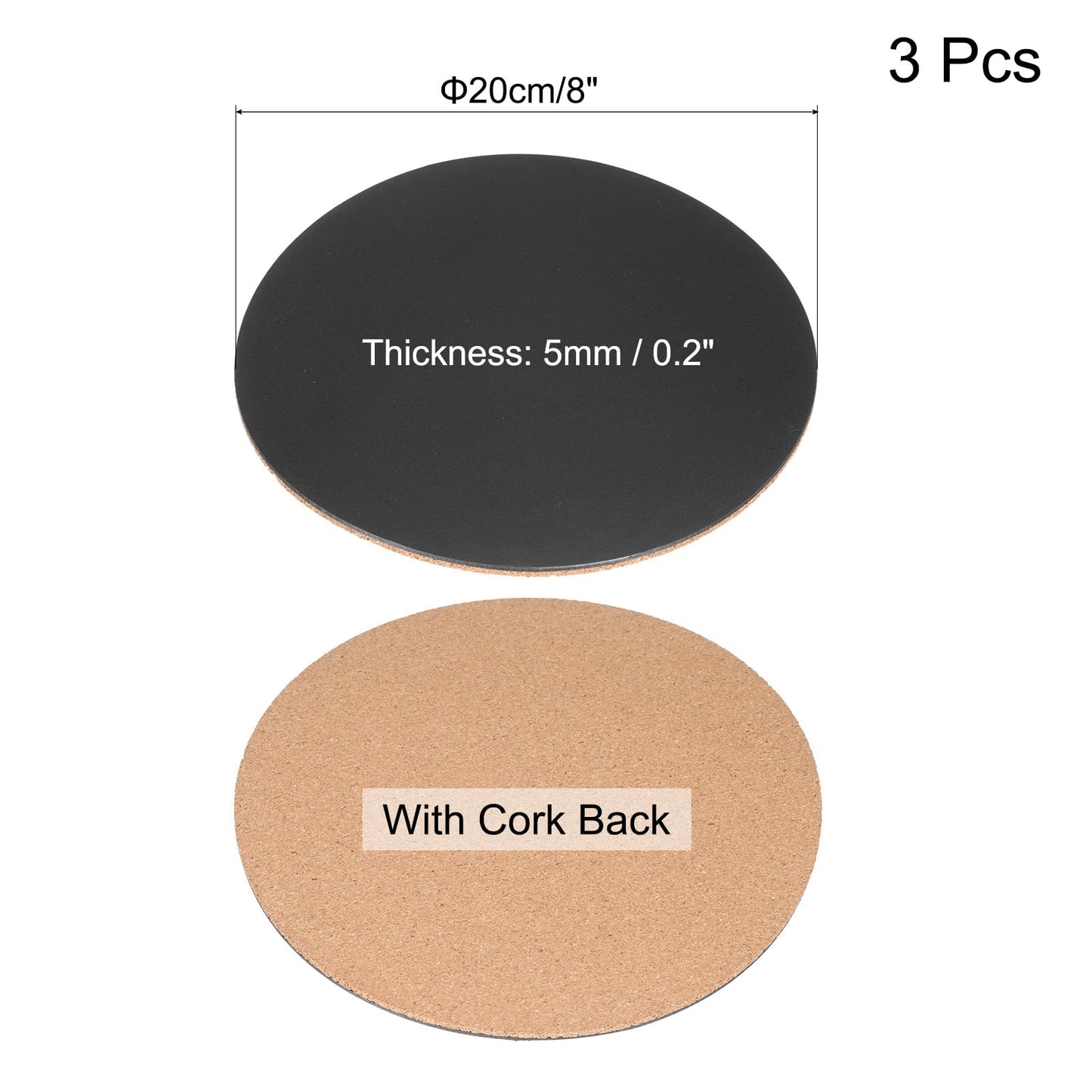 uxcell 3Pcs Cork Plant Coasters 8 x 8 x 0.2 Plant Mats Cork Coasters for Plants, Plant Coasters for House Indoors, Pot Mats for DIY Craft Project (Round, Black)