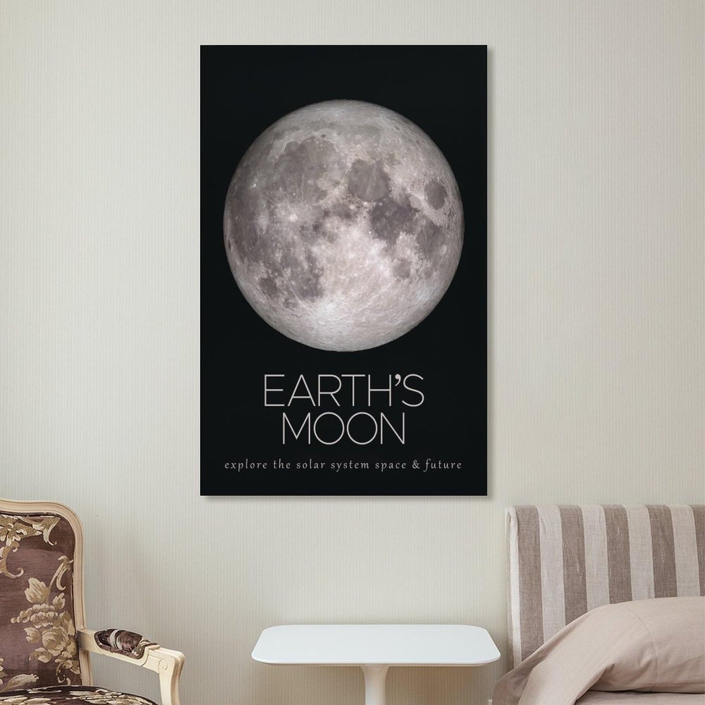 LGDSBHH Minimalist Earths Moon Solar System Canvas Wall Art - Educational Space Planet Poster - Science Classroom & Kids Bedroom Decor - 12x18 Inch (Unframed)