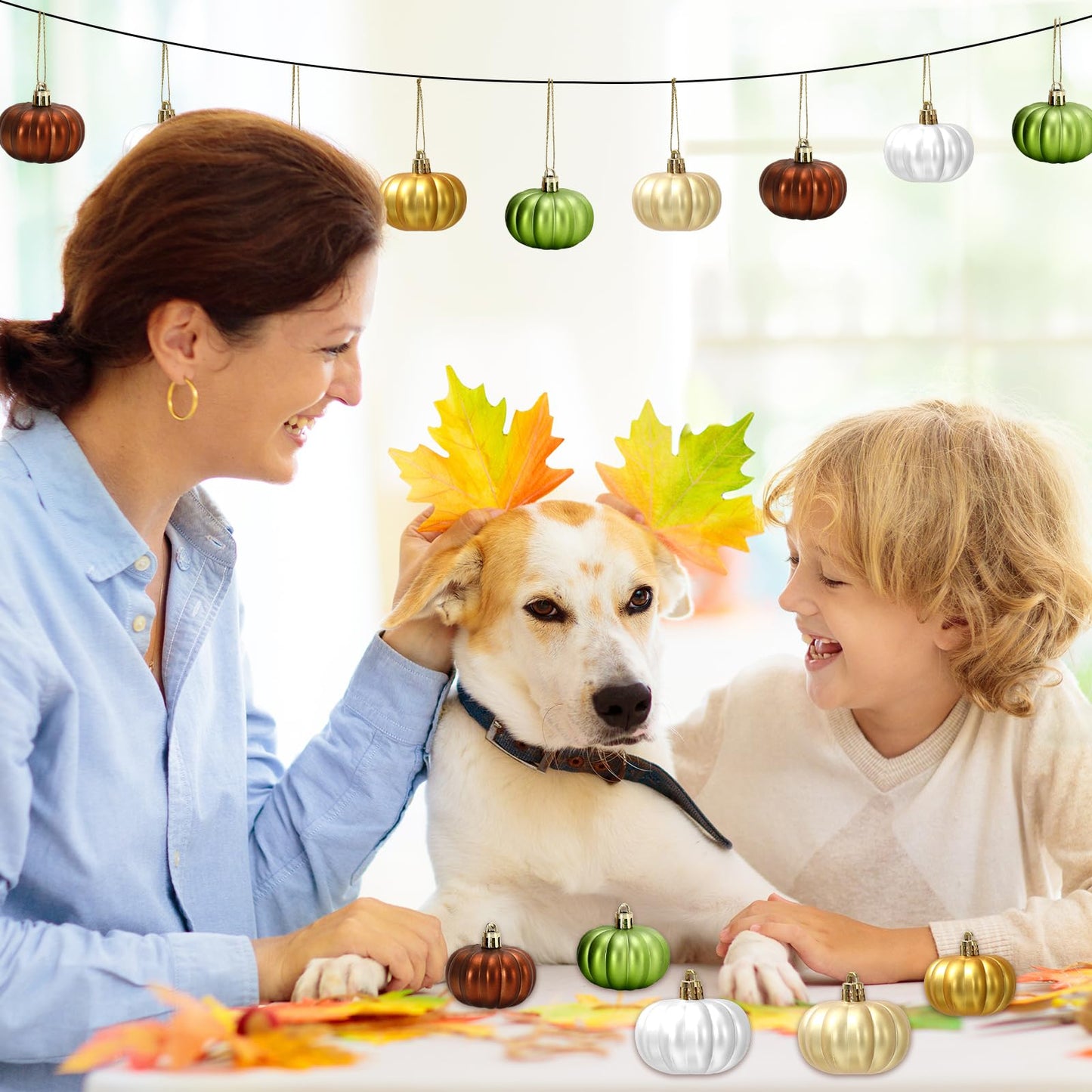 JarThenaAMCS 24Pcs Fall Pumpkin Hanging Ornaments Mini Pumpkin Ball Ornaments Thanksgiving Hanging Decorations for Autumn Harvest Christmas Party Tree Home Wall Decor